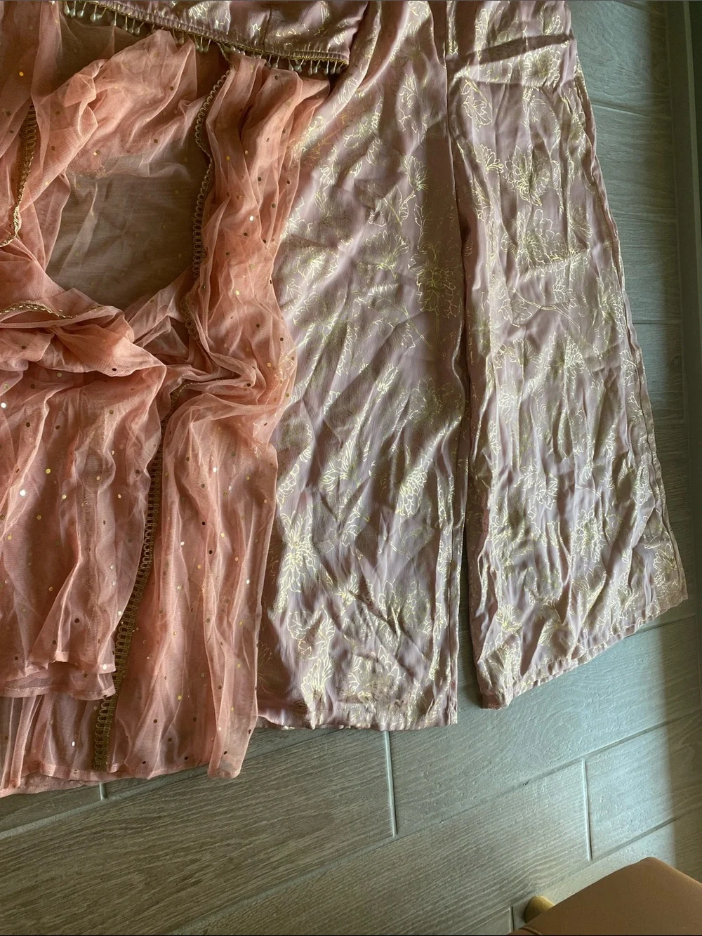 Blush Pink Wide-Leg Palazzo Pants with Coordinating Crop Top Set
